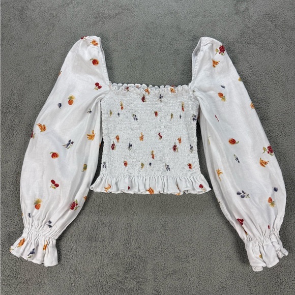 Reformation Tops - Reformation Tangerine Top 100% Linen Smocked Floral Print in White